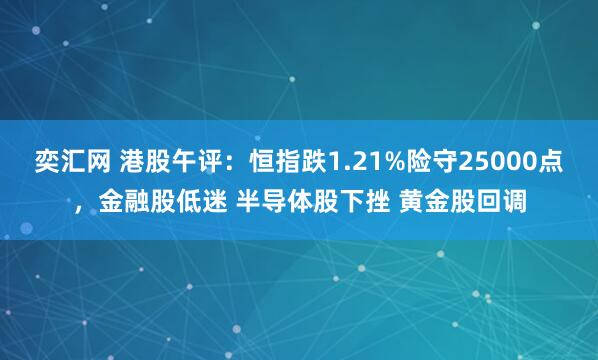 奕汇网 港股午评：恒指跌1.21%险守25000点，金融股低迷 半导体股下挫 黄金股回调