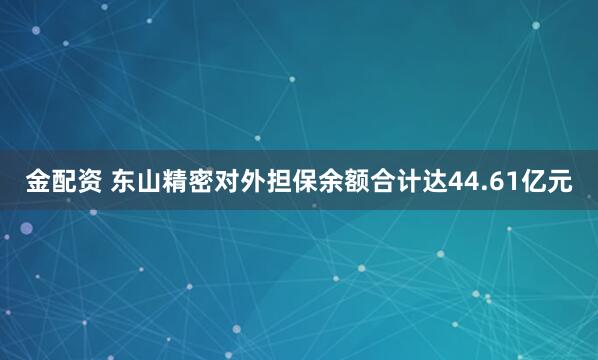 金配资 东山精密对外担保余额合计达44.61亿元